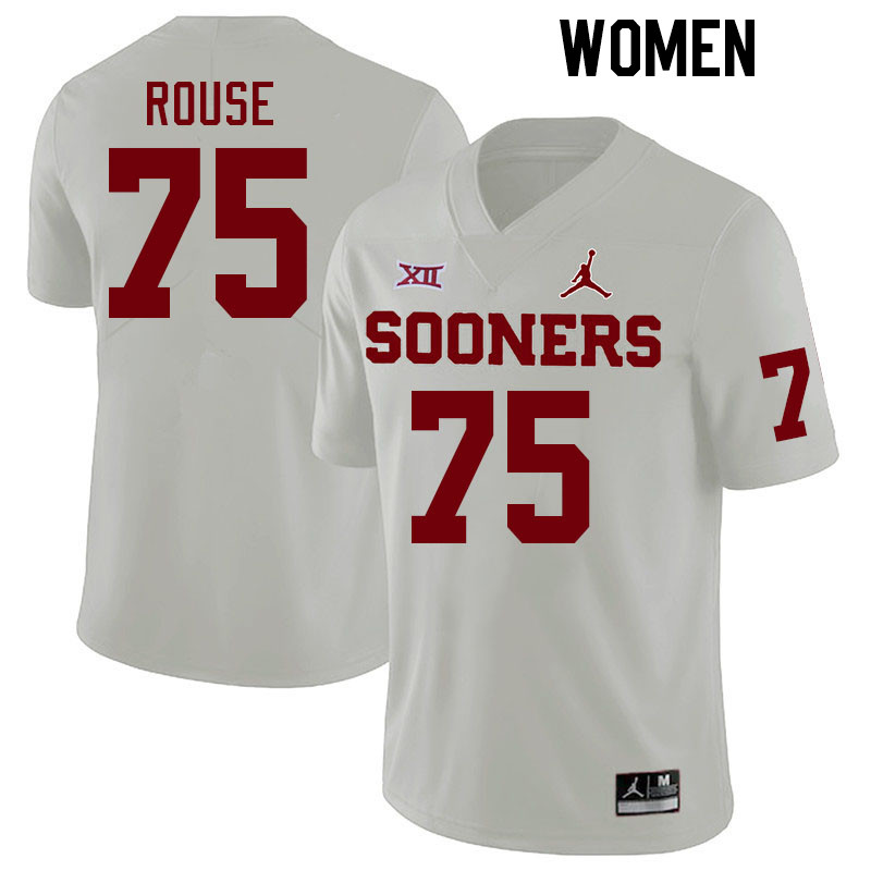 Women #75 Walter Rouse Oklahoma Sooners College Football Jerseys Stitched-White - Click Image to Close